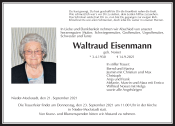 Traueranzeige von Waltraud Eisenmann von Wetterauer Zeitung