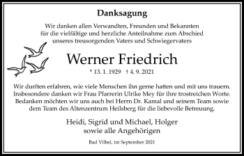 Traueranzeige von Werner Friedrich von Bad Vilbel/Karben