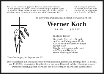 Traueranzeige von Werner Koch von Laubacher Anzeiger