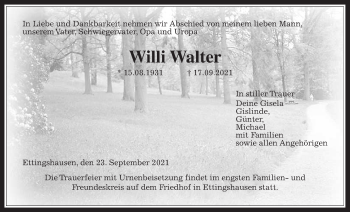 Traueranzeige von Willi Walter von Giessener Allgemeine, Alsfelder Allgemeine