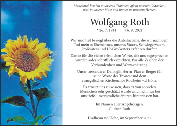 Traueranzeige von Wolfgang Roth von Wetterauer Zeitung