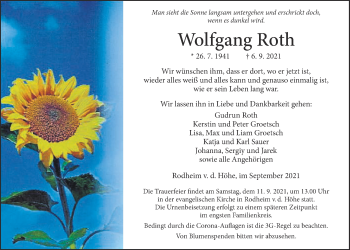 Traueranzeige von Wolfgang Roth von Wetterauer Zeitung