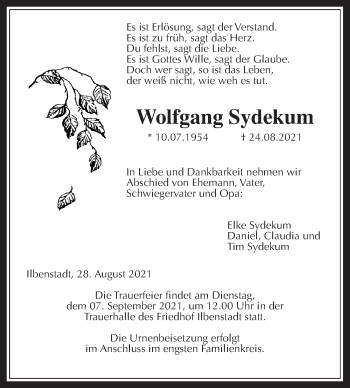 Traueranzeige von Wolfgang Sydekum von Wetterauer Zeitung