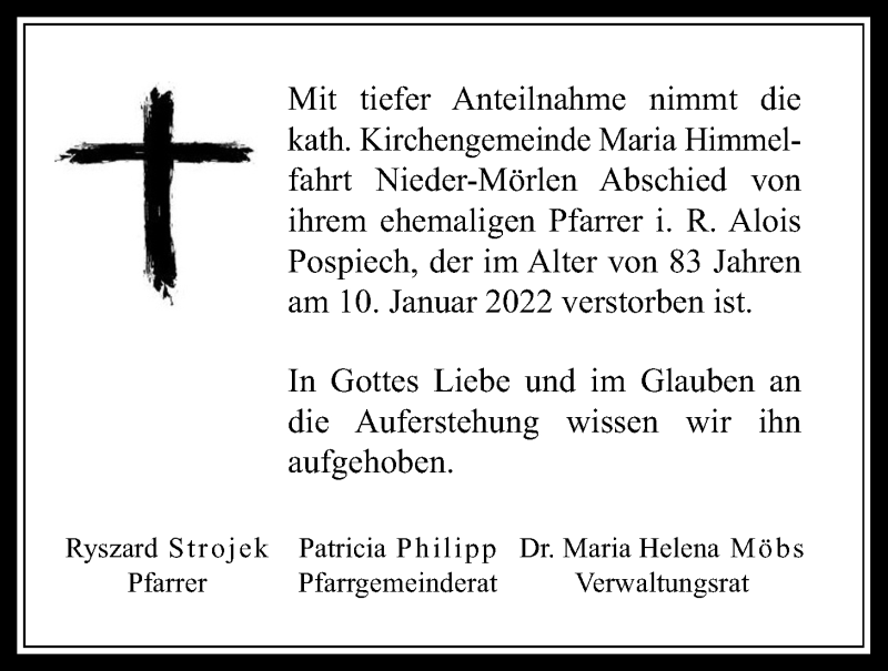  Traueranzeige für Alois Pospiech vom 22.01.2022 aus Wetterauer Zeitung