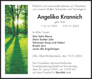 Traueranzeige von Angelika Krannich 