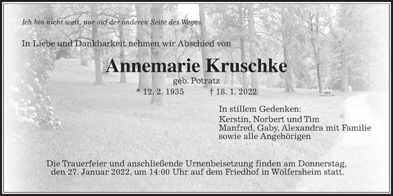 Anzeige von  Annemarie Kruschke