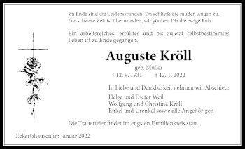 Traueranzeige von Auguste Kröll 