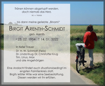 Traueranzeige von Birgit Arenth-Schmidt von Giessener Allgemeine, Alsfelder Allgemeine