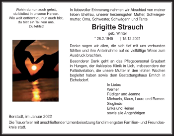 Traueranzeige von Brigitte Strauch von Licher Wochenblatt