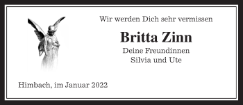 Traueranzeige von Britta Zinn von Kreis-Anzeiger