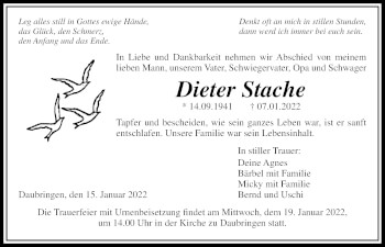 Traueranzeige von Dieter Stache von Giessener Allgemeine, Alsfelder Allgemeine