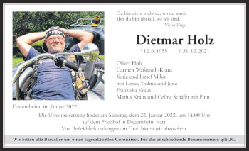 Traueranzeige von Dietmar Holz 