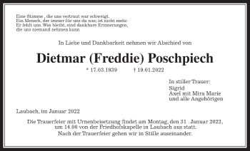 Traueranzeige von Dietmar Poschpiech von Laubacher Anzeiger, Giessener Allgemeine, Alsfelder Allgemeine
