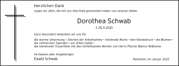 Traueranzeige von Dorothea Schwab von Licher Wochenblatt