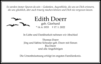 Traueranzeige von Edith Doerr von Bad Vilbel/Karben