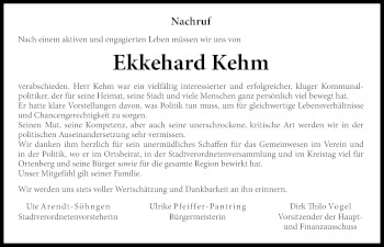 Traueranzeige von Ekkehard Kehm 