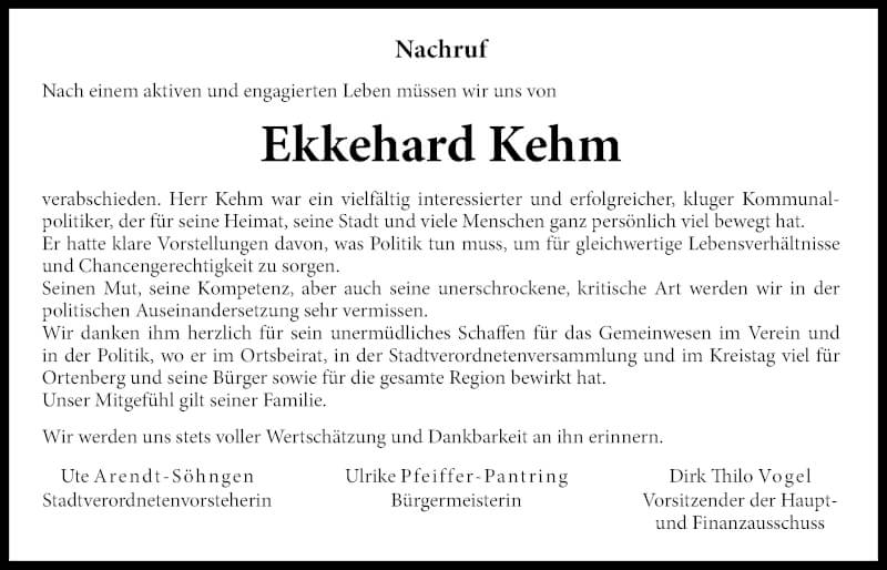  Traueranzeige für Ekkehard Kehm vom 15.01.2022 aus 