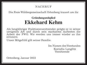 Traueranzeige von Ekkehard Kehm von Kreis-Anzeiger
