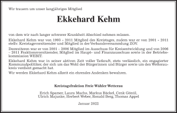 Traueranzeige von Ekkehard Kehm von Kreis-Anzeiger