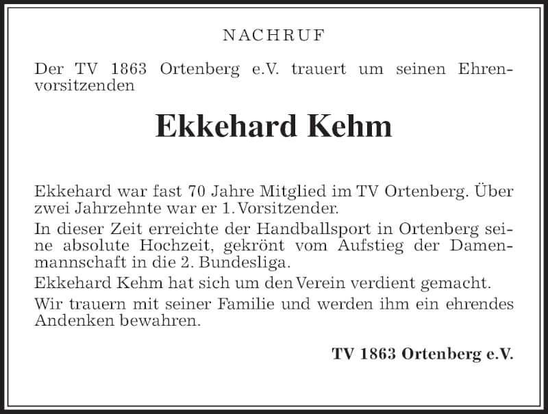  Traueranzeige für Ekkehard Kehm vom 15.01.2022 aus 