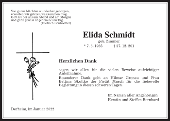 Traueranzeige von Elida Schmidt von Wetterauer Zeitung