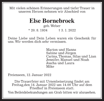 Traueranzeige von Else Bornebroek von Laubacher Anzeiger