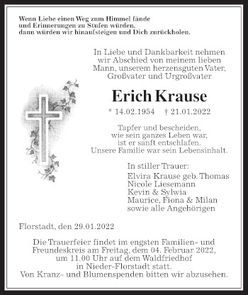 Traueranzeige von Erich Krause von Wetterauer Zeitung