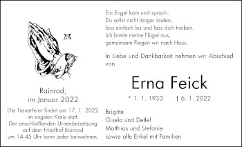 Traueranzeige von Erna Feick 