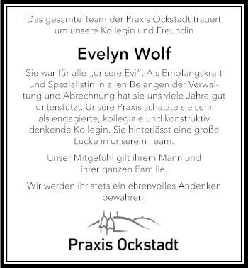 Traueranzeige von Evelyn Wolf von Wetterauer Zeitung