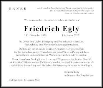 Traueranzeige von Friedrich Egly von Wetterauer Zeitung