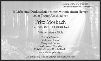 Traueranzeige von Fritz Mosbach von Usinger Anzeiger