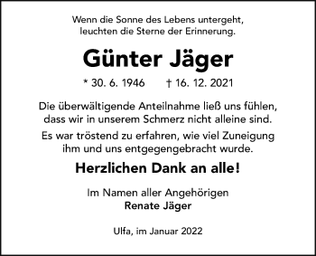 Traueranzeige von Günter Jäger von Kreis-Anzeiger