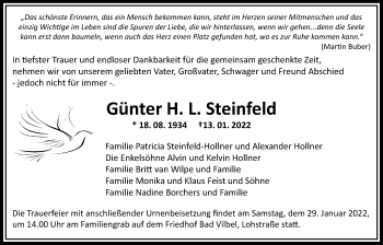 Traueranzeige von Günter H. L. Steinfeld von Bad Vilbel/Karben