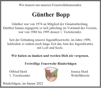 Traueranzeige von Günther Bopp von Kreis-Anzeiger