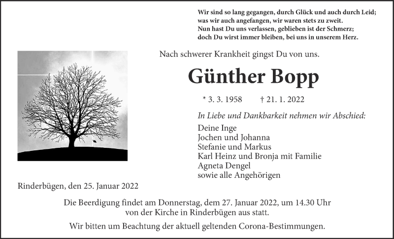 Anzeige von  Günther Bopp