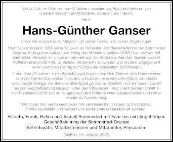 Traueranzeige von Hans-Günther Ganser von Giessener Allgemeine, Alsfelder Allgemeine