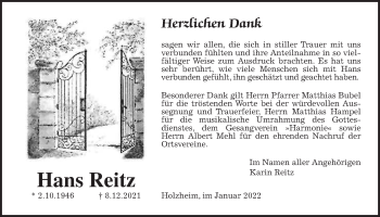 Traueranzeige von Hans Reitz von Giessener Allgemeine, Alsfelder Allgemeine
