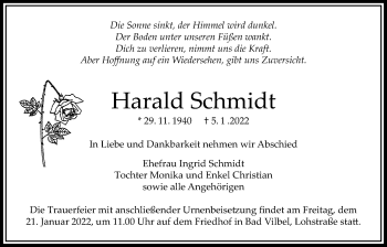 Traueranzeige von Harald Schmidt von Bad Vilbel/Karben