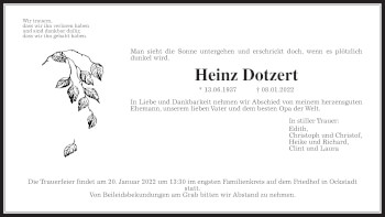 Traueranzeige von Heike Dotzert von Wetterauer Zeitung