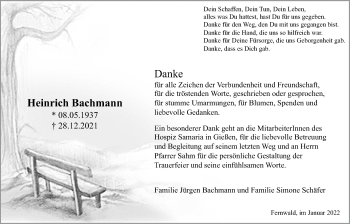 Traueranzeige von Heinrich Bachmann von Giessener Allgemeine, Alsfelder Allgemeine, Giessener Anzeiger