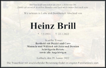 Traueranzeige von Heinz Brill 