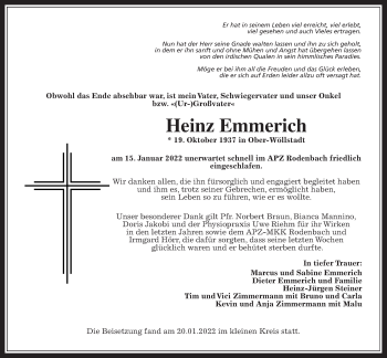Traueranzeige von Heinz Emmerich von Wetterauer Zeitung