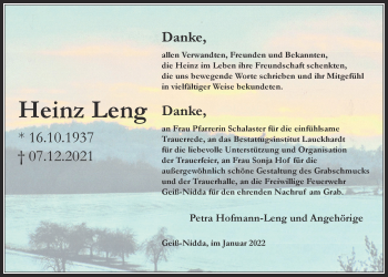 Traueranzeige von Heinz Leng von Kreis-Anzeiger