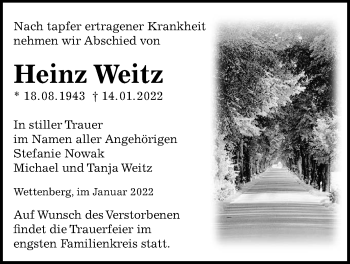 Traueranzeige von Heinz Weitz von Giessener Allgemeine, Alsfelder Allgemeine