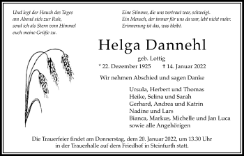Traueranzeige von Helga Dannehl von Wetterauer Zeitung
