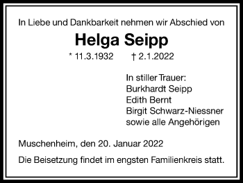 Traueranzeige von Helga Seipp von Licher Wochenblatt