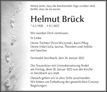 Traueranzeige von Helmut Brück von Giessener Allgemeine, Alsfelder Allgemeine