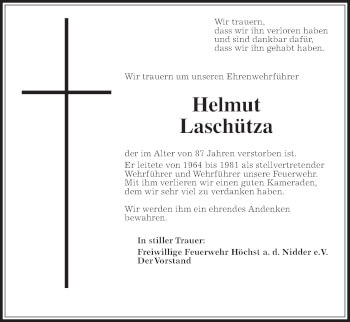 Traueranzeige von Helmut Laschütza von Wetterauer Zeitung