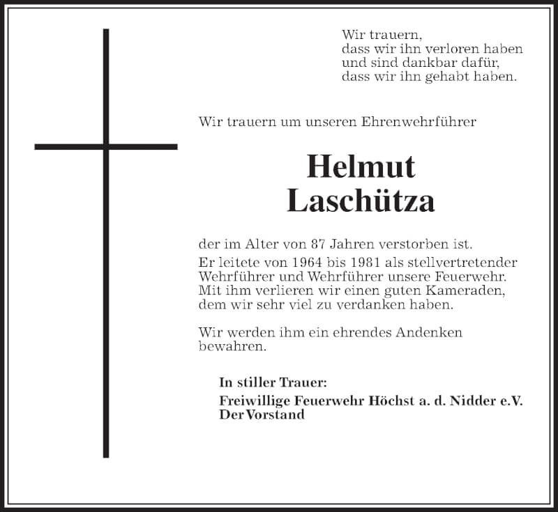  Traueranzeige für Helmut Laschütza vom 29.01.2022 aus Wetterauer Zeitung