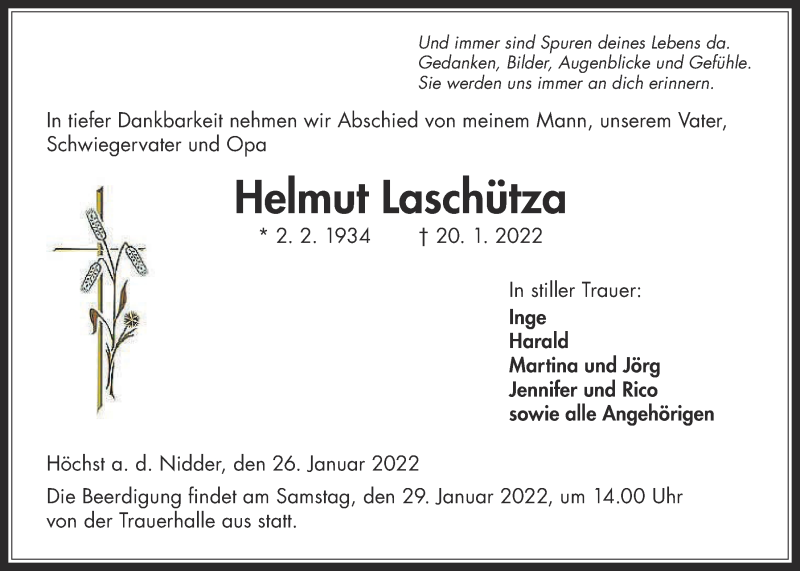  Traueranzeige für Helmut Laschütza vom 26.01.2022 aus Kreis-Anzeiger